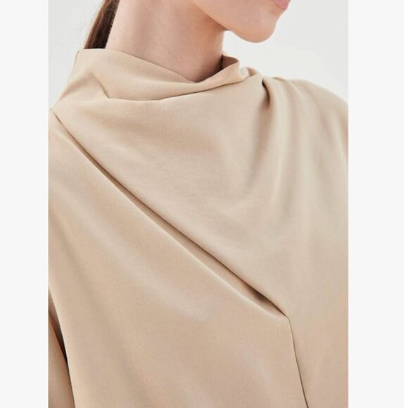 VINCE tan draped cowl neck long sleeve top - Picture 12 of 12